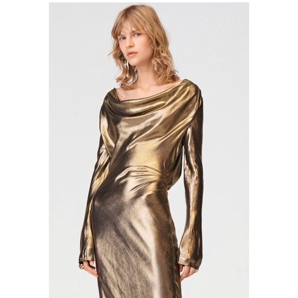 NWT Zara Collection 14 Season  A/W 2023 Metallic Bias Cut Long Sleeve Dress M - Picture 3 of 5